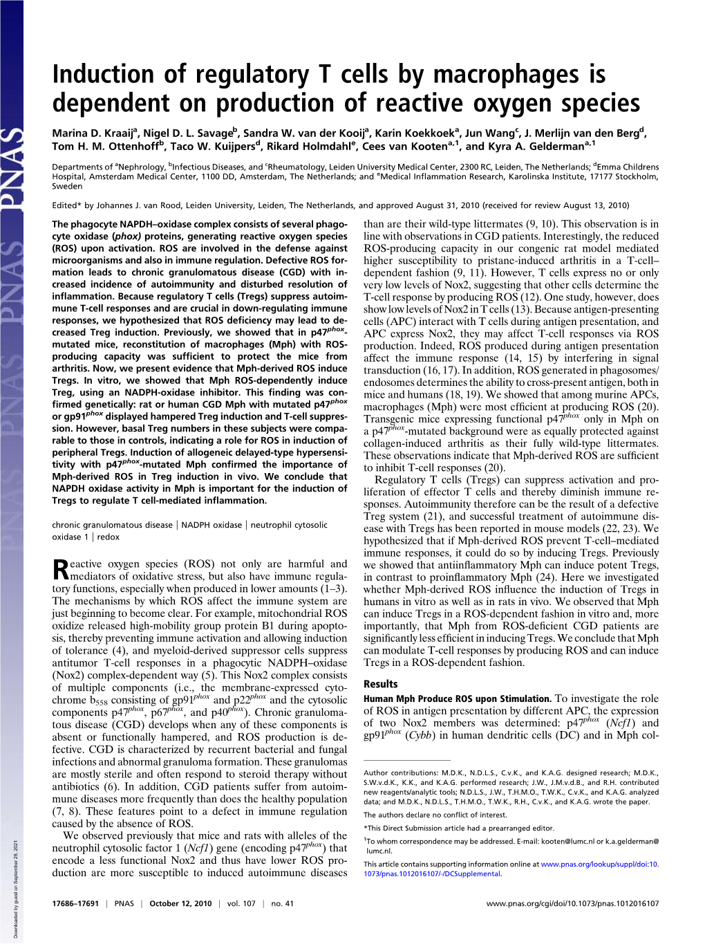 Induction of Regulatory T Cells by Macrophages Is Dependent on Production of Reactive Oxygen Species