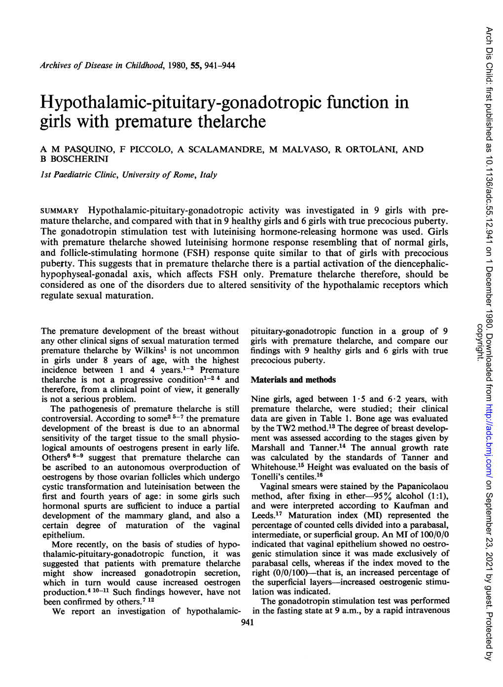 Hypothalamic-Pituitary-Gonadotropic Function in Girls with Premature Thelarche