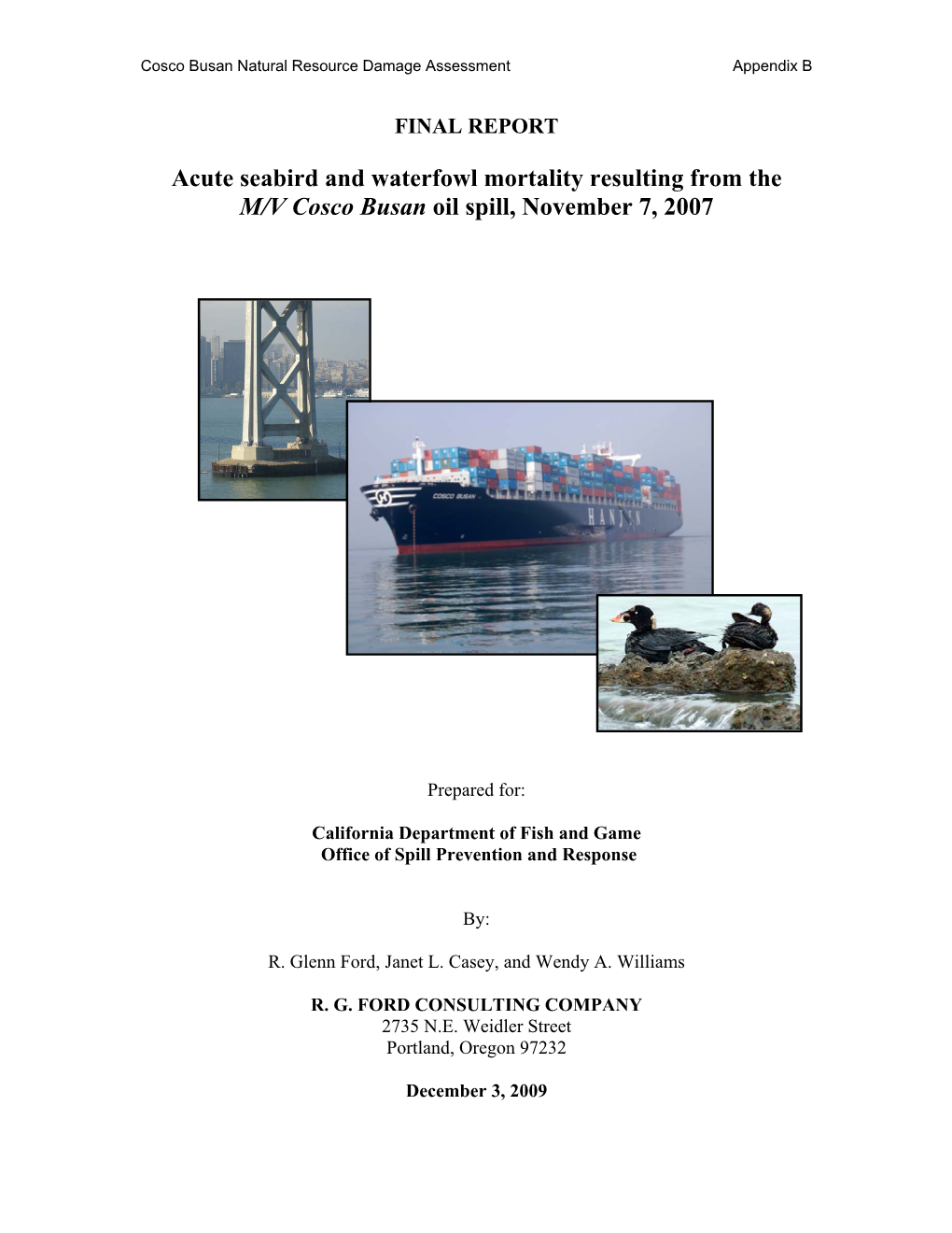 Acute Seabird and Waterfowl Mortality Resulting from the M/V Cosco Busan Oil Spill, November 7, 2007