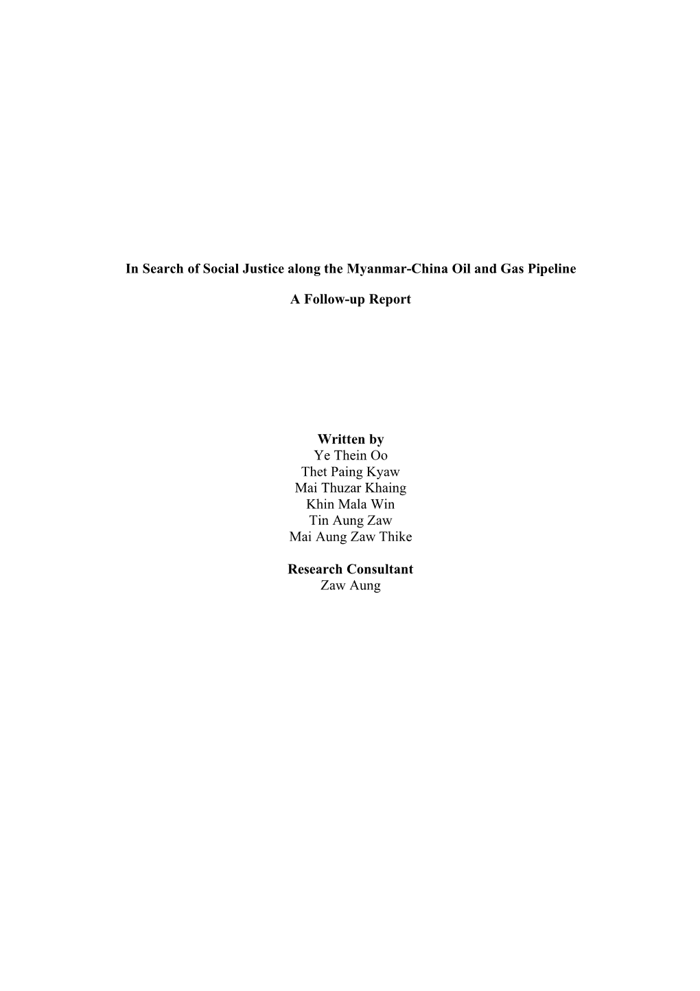 In Search of Social Justice Along the Myanmar-China Oil and Gas Pipeline