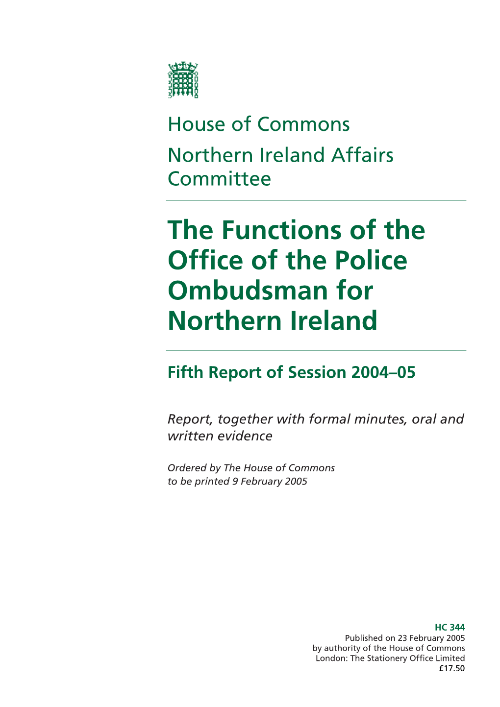 The Functions of the Office of the Police Ombudsman for Northern Ireland