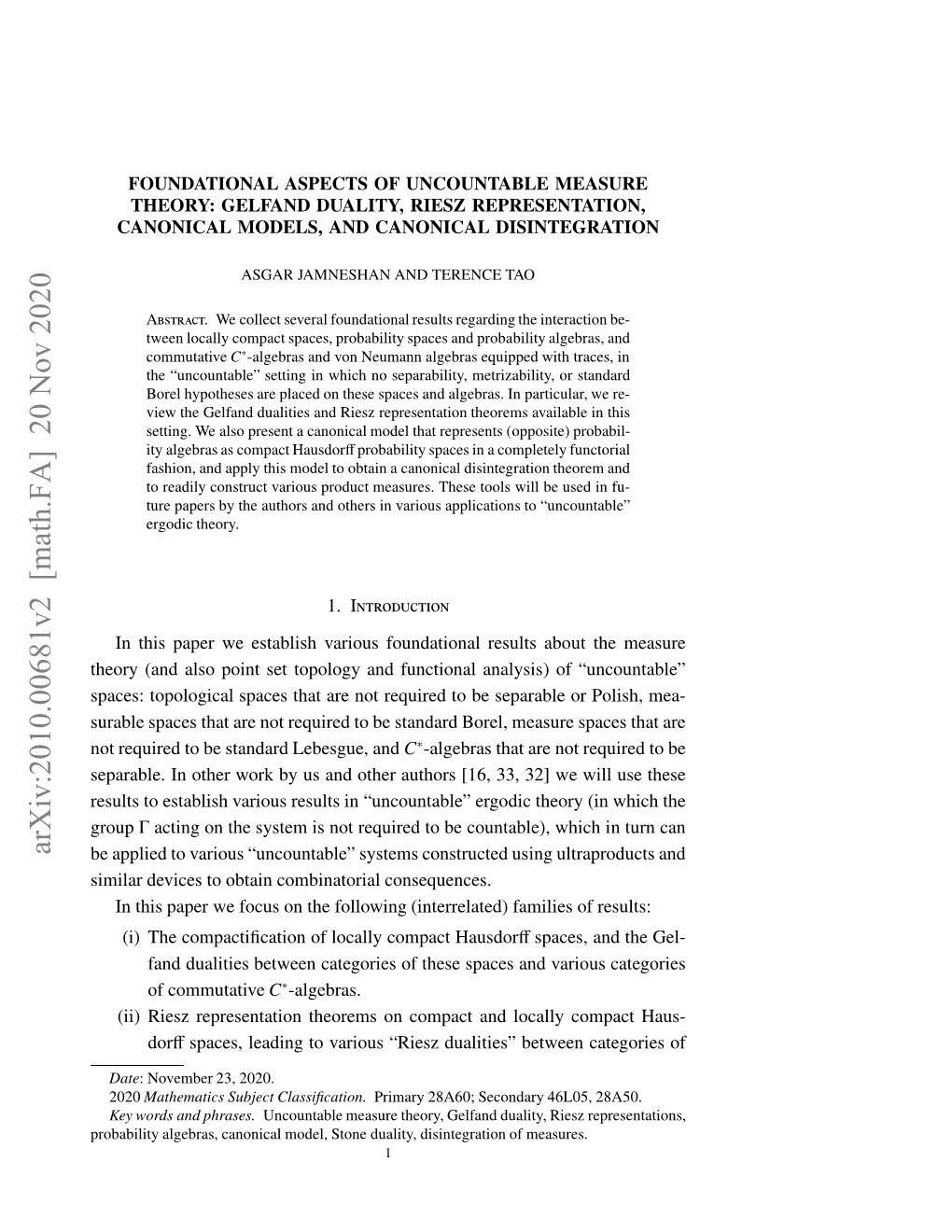 Arxiv:2010.00681V2 [Math.FA] 20 Nov 2020