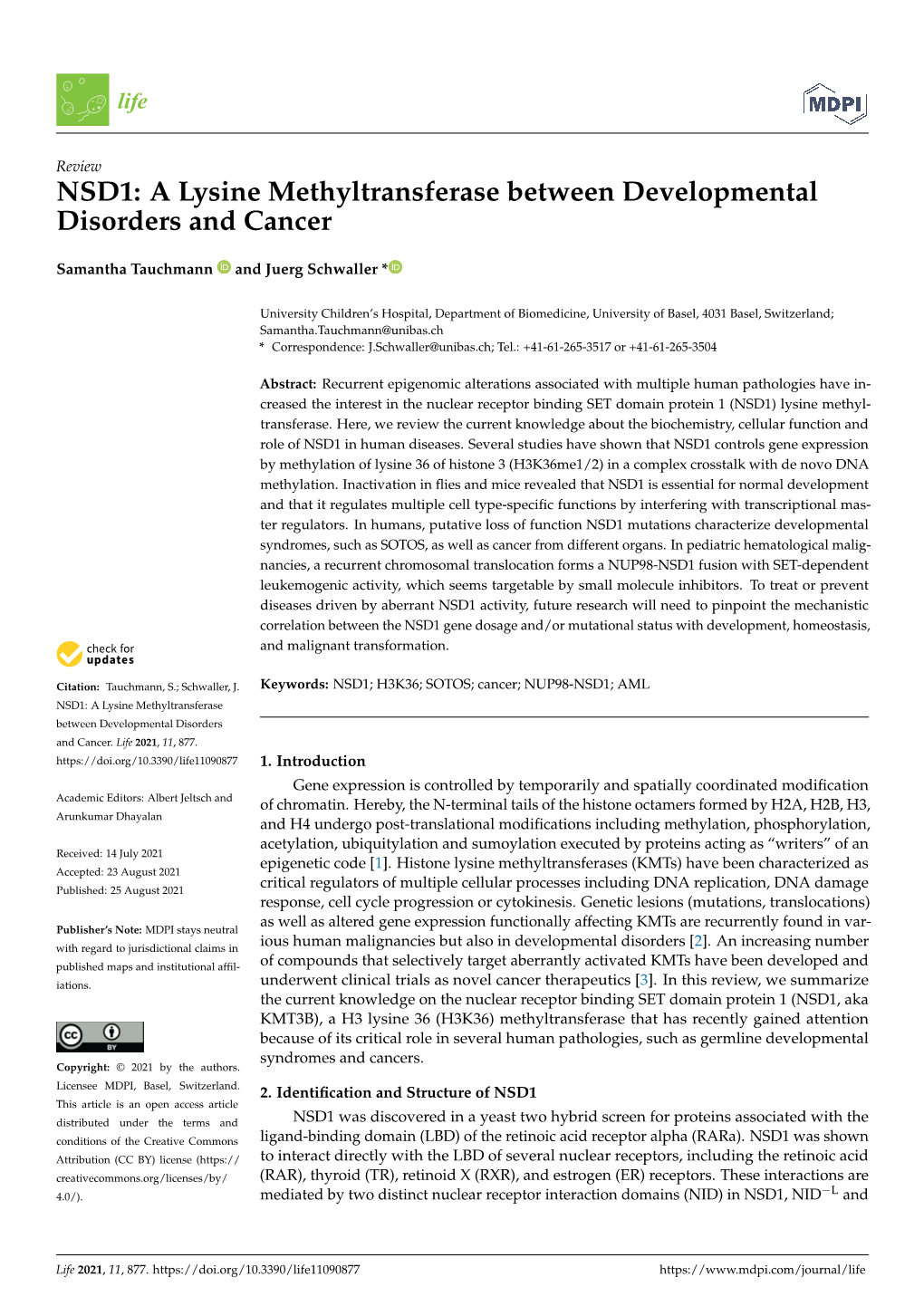NSD1: a Lysine Methyltransferase Between Developmental Disorders and Cancer