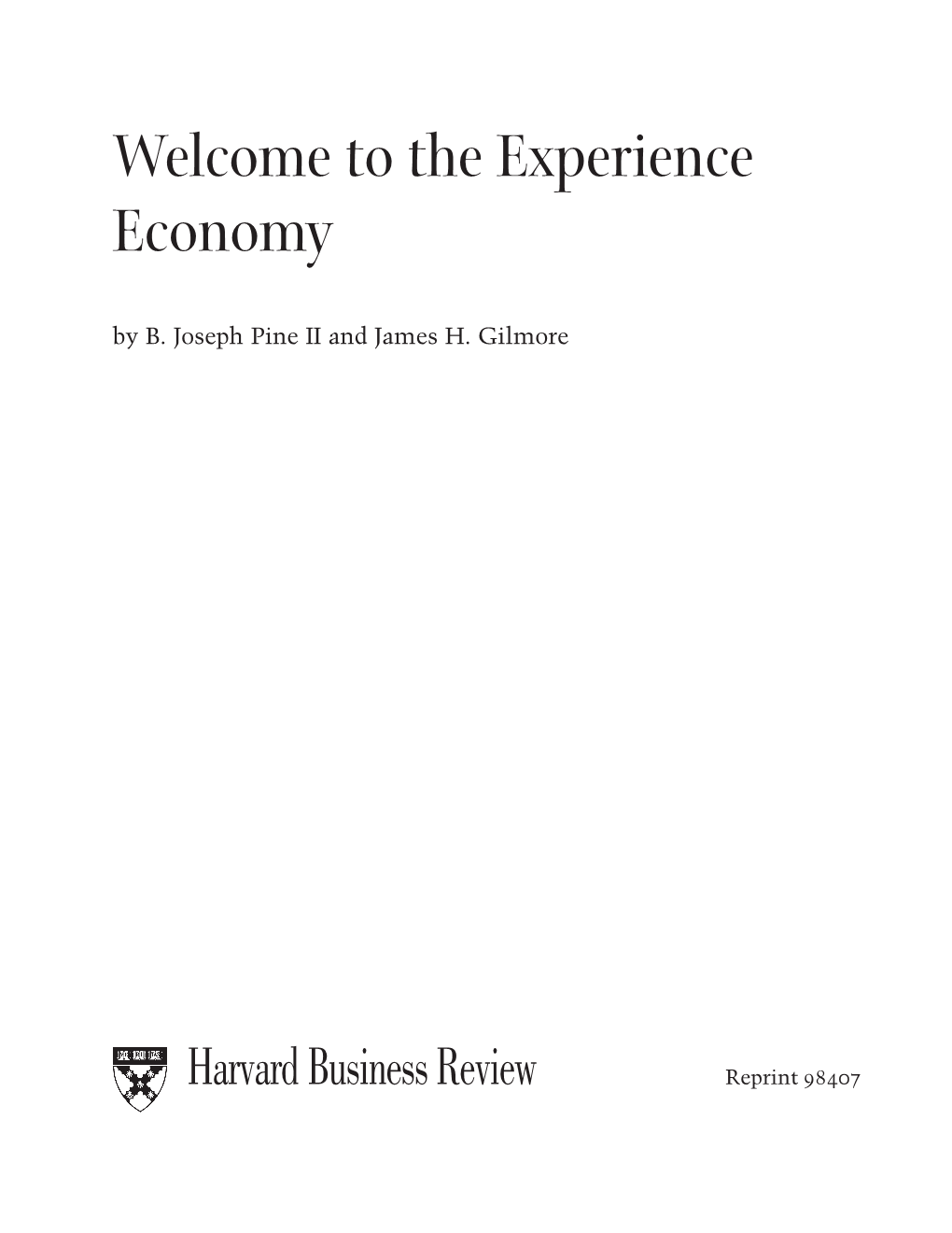 The Experience Economy by B