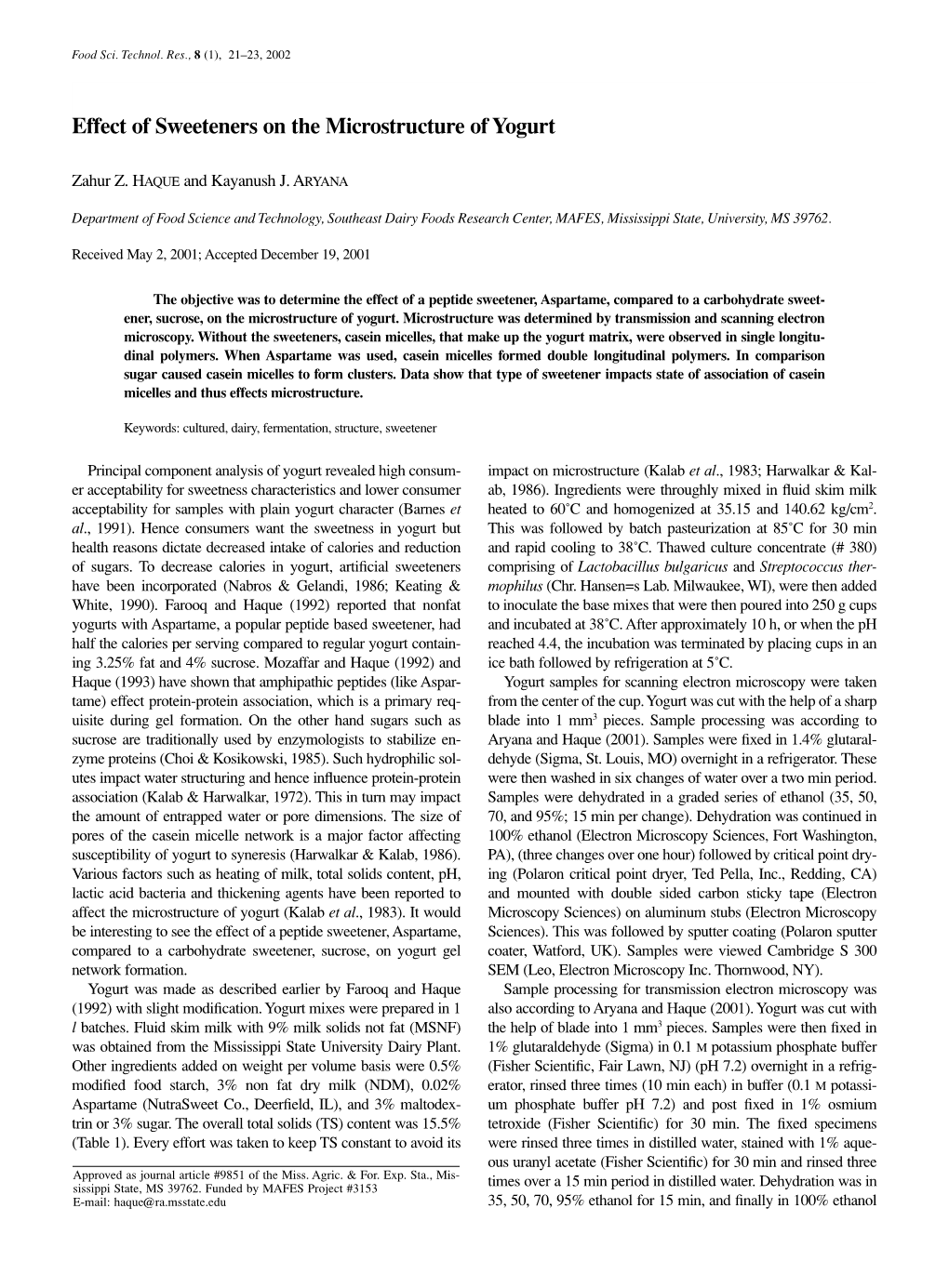 Effect of Sweeteners on the Microstructure of Yogurt