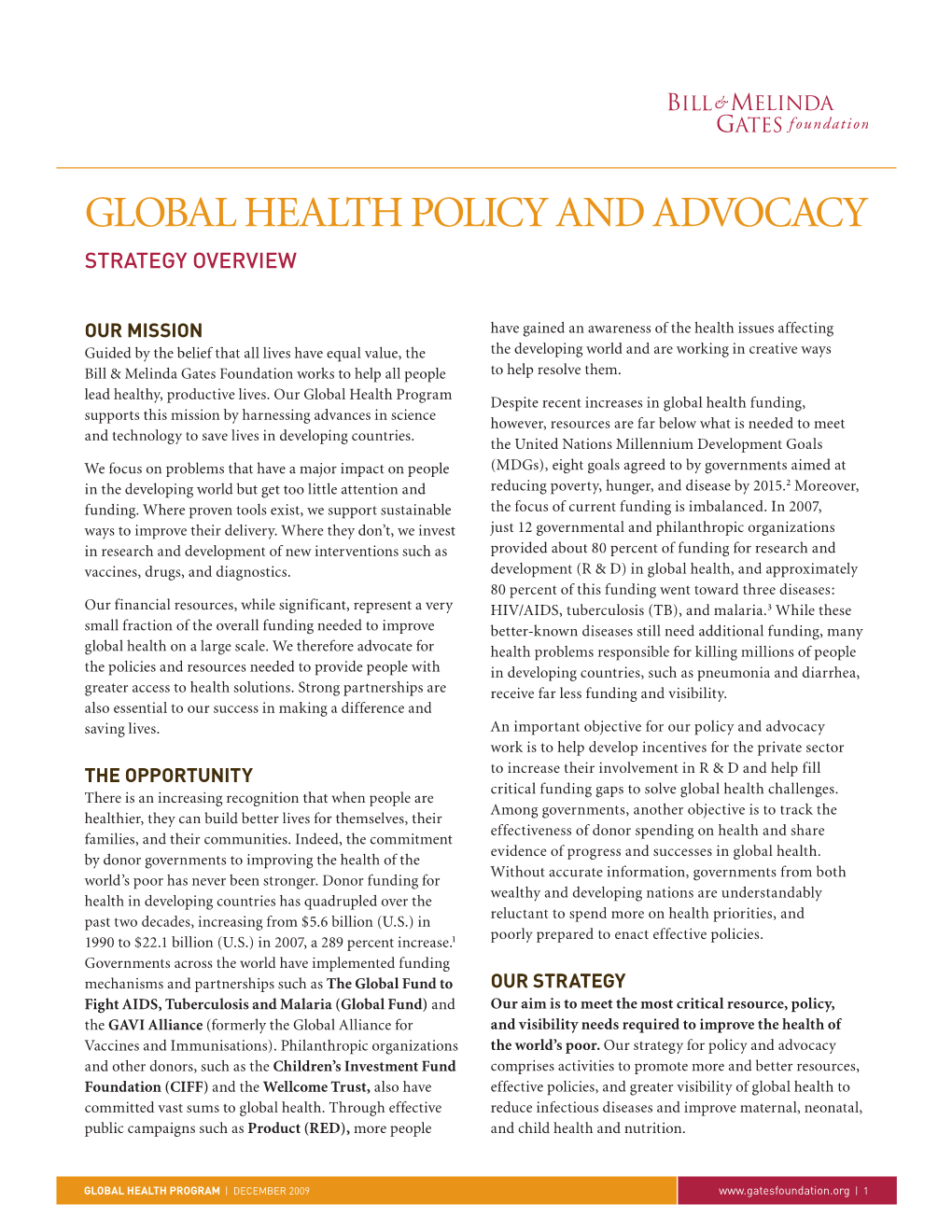 Global Health Policy and Advocacy STRATEGY OVERVIEW