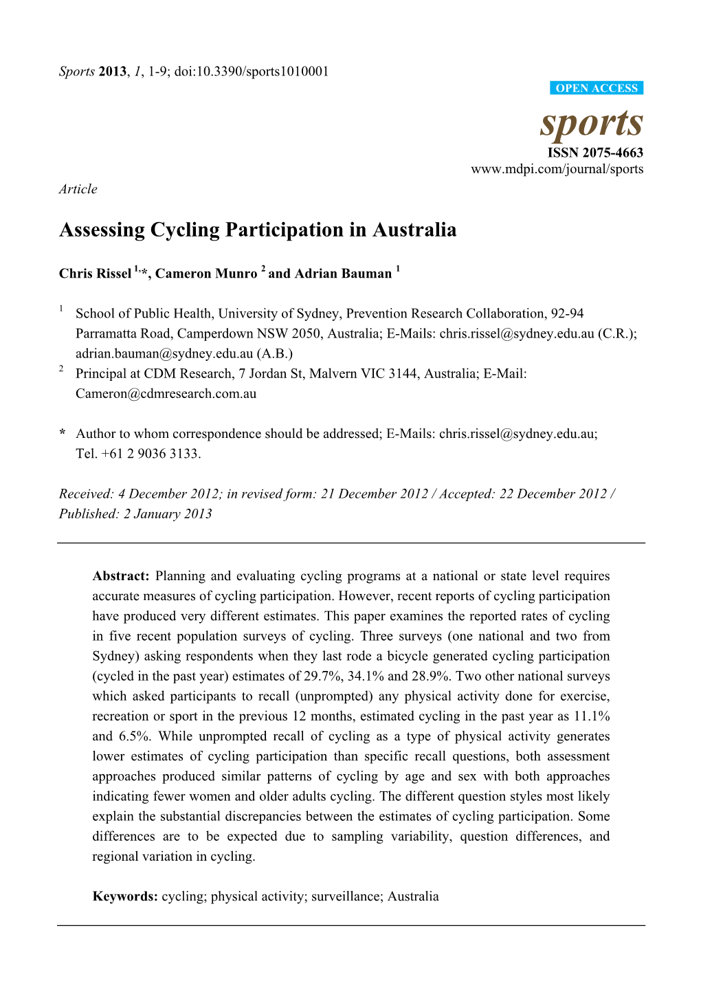 Assessing Cycling Participation in Australia