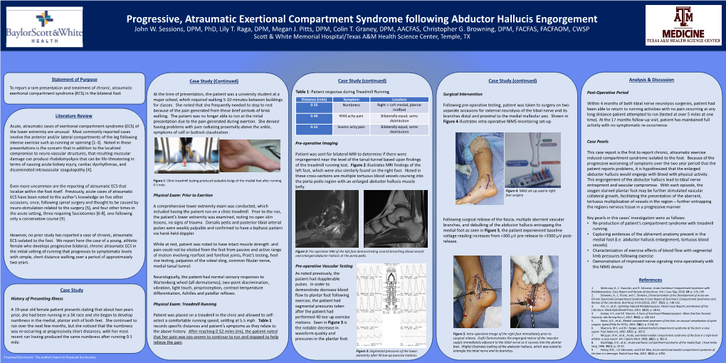 Progressive, Atraumatic Exertional Compartment Syndrome Following Abductor Hallucis Engorgement John W