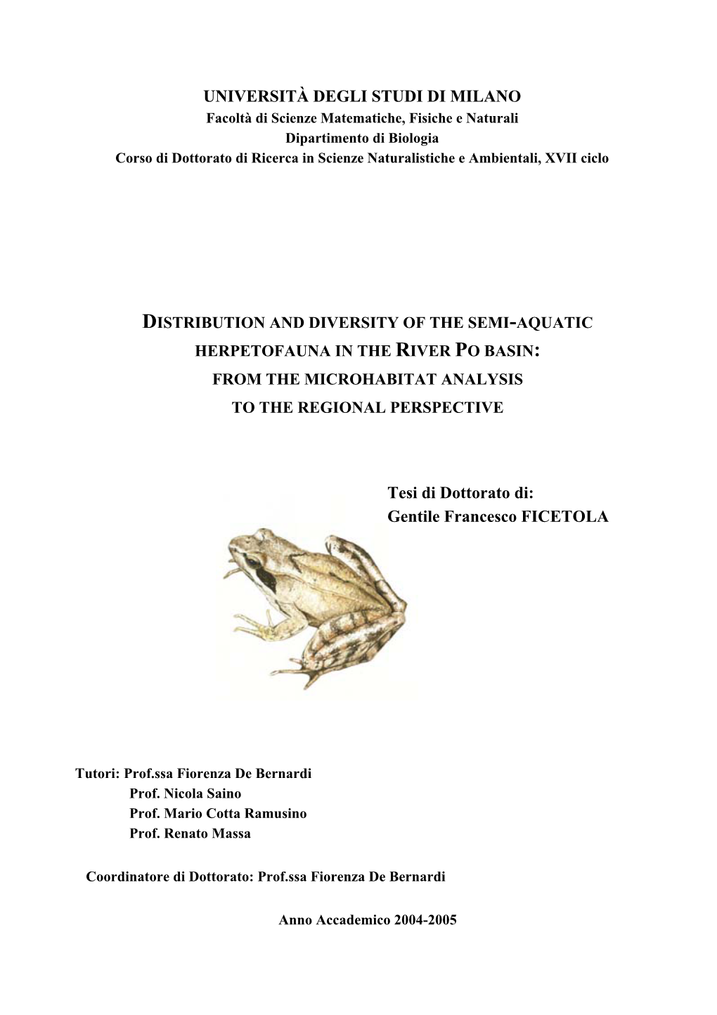 Distribution and Diversity of the Semi-Aquatic Herpetofauna in the River Po Basin: from the Microhabitat Analysis to the Regional Perspective