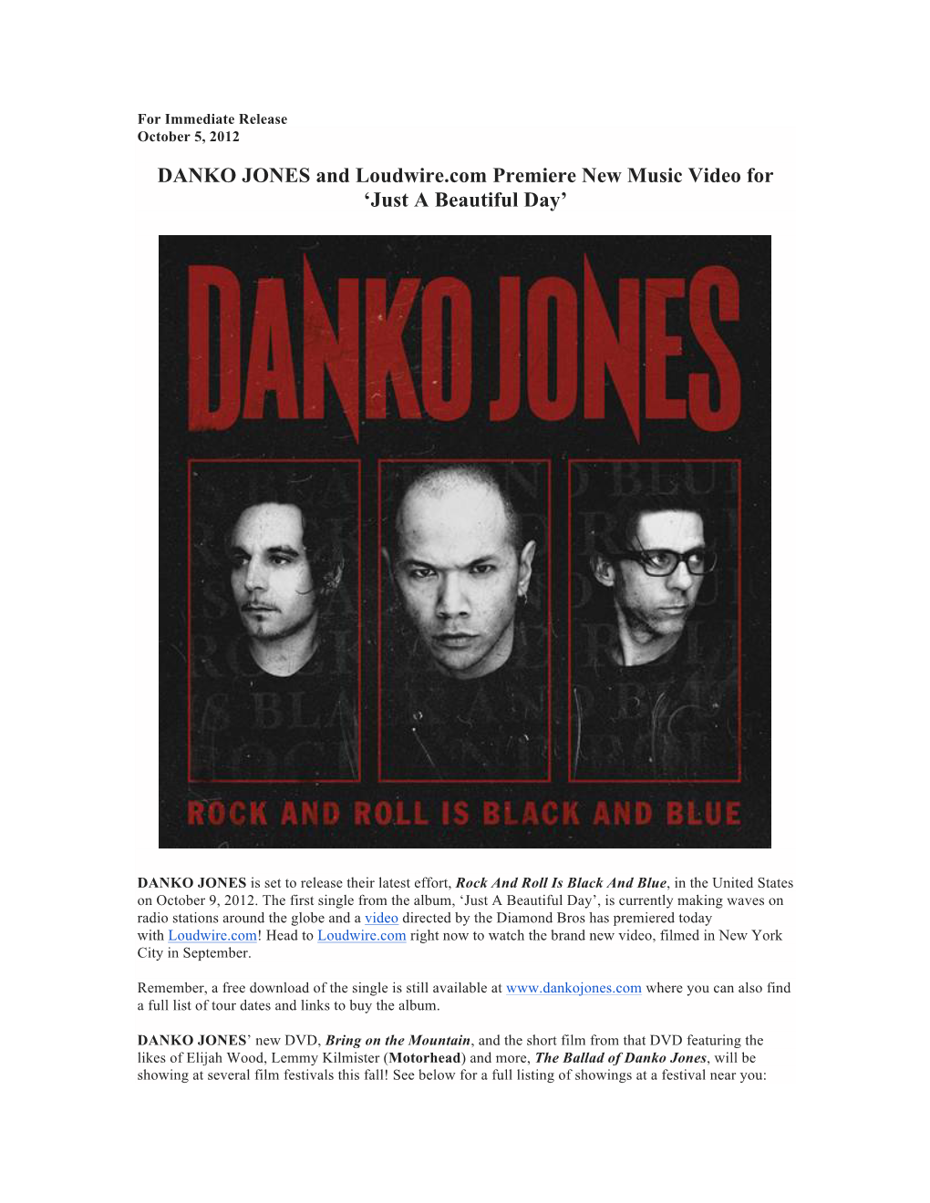 DANKO JONES and Loudwire.Com Premiere New Music Video for ‘Just a Beautiful Day’