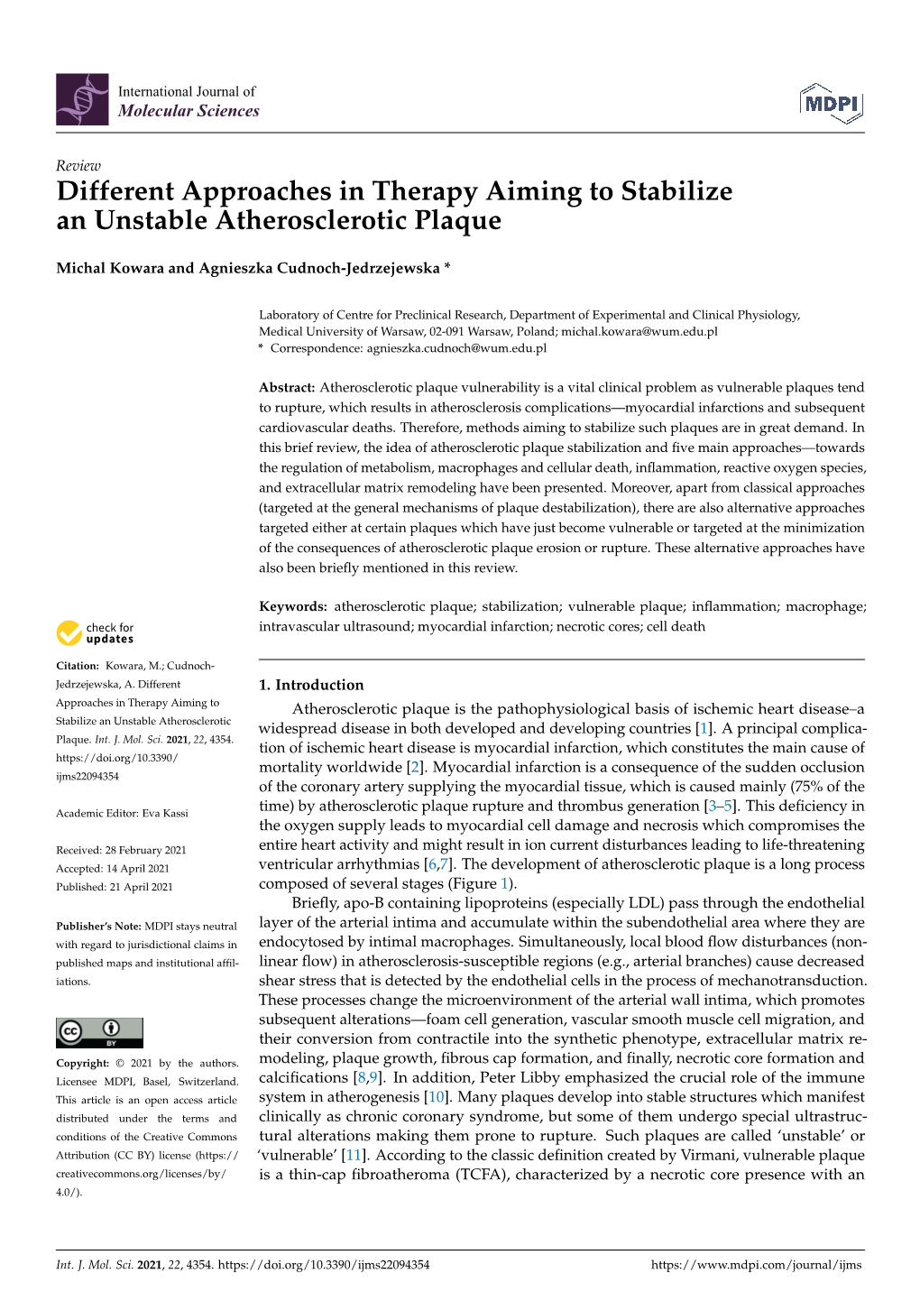 Different Approaches in Therapy Aiming to Stabilize an Unstable Atherosclerotic Plaque