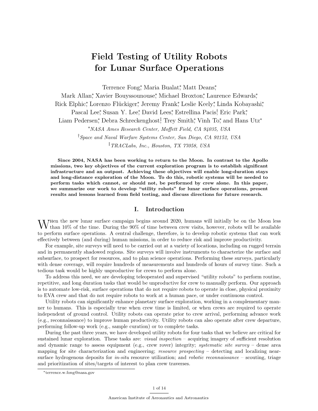 Field Testing of Utility Robots for Lunar Surface Operations
