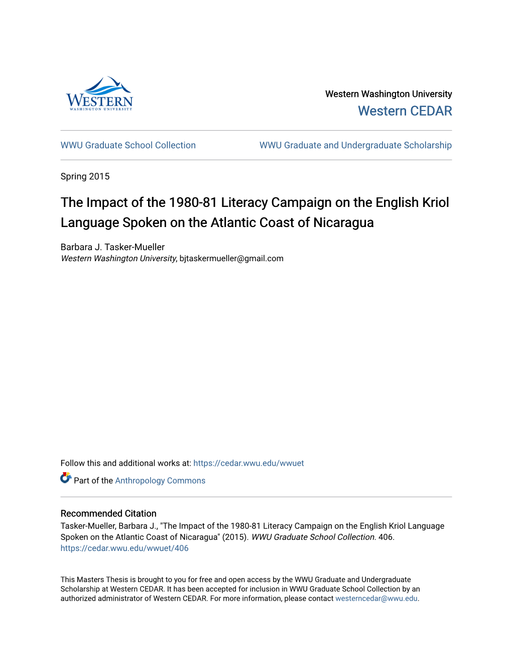 The Impact of the 1980-81 Literacy Campaign on the English Kriol Language Spoken on the Atlantic Coast of Nicaragua