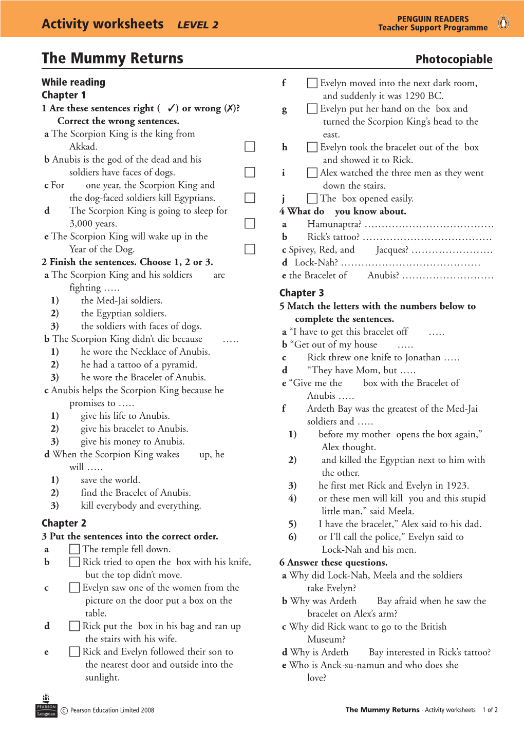 Activity Worksheets LEVEL 2 Teacher Support Programme