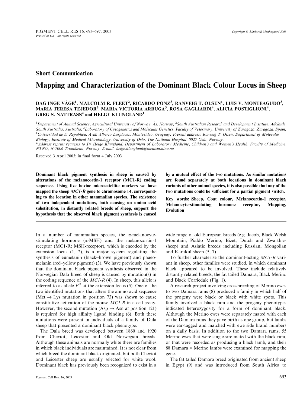 Mapping and Characterization of the Dominant Black Colour Locus in Sheep