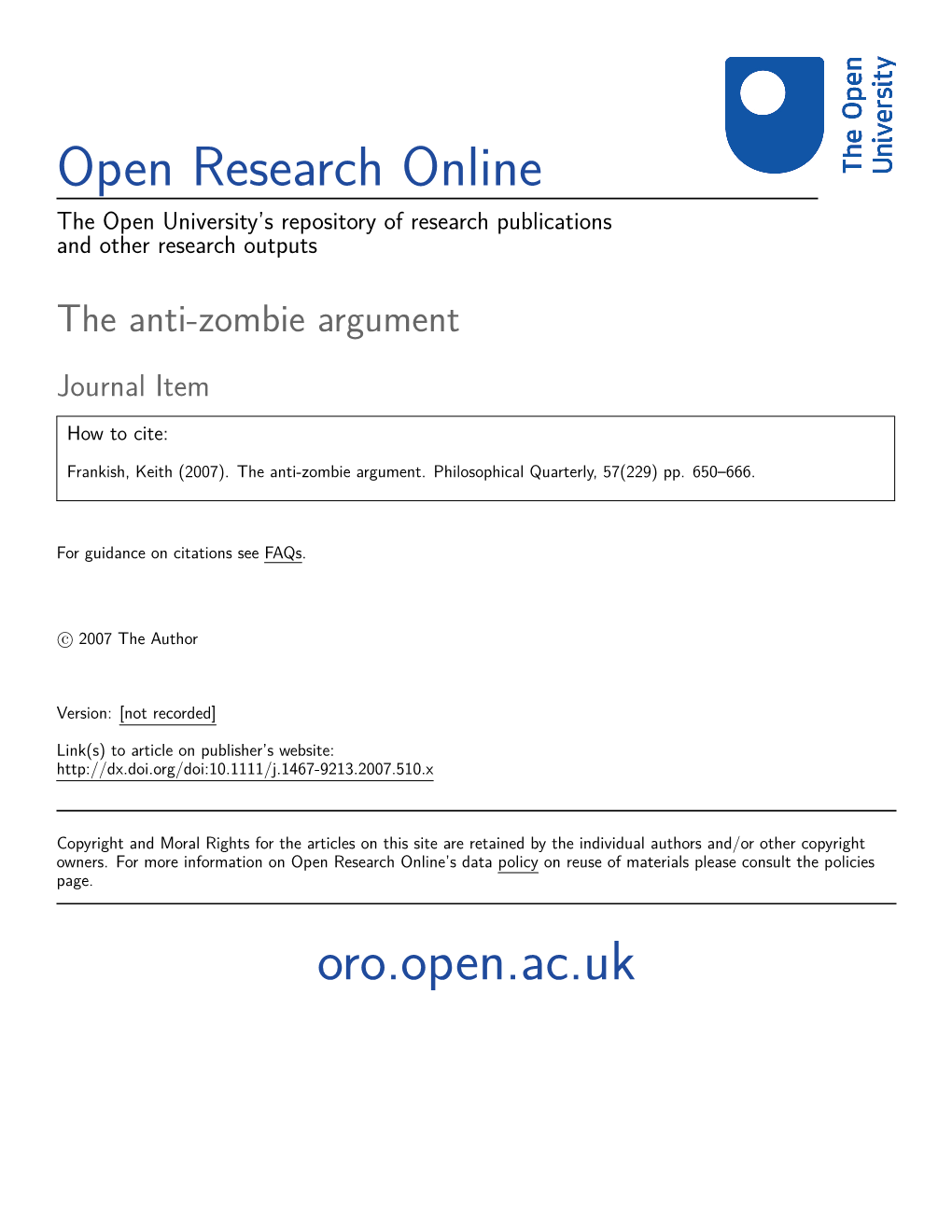 The Anti-Zombie Argument