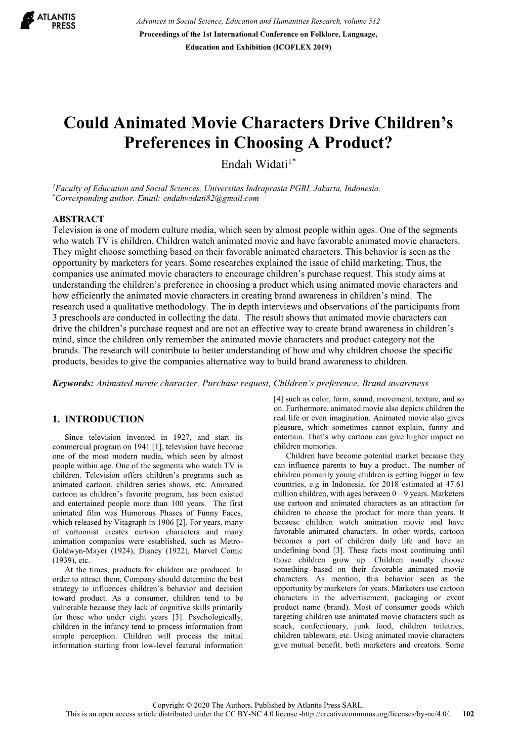 Could Animated Movie Characters Drive Children's Preferences In