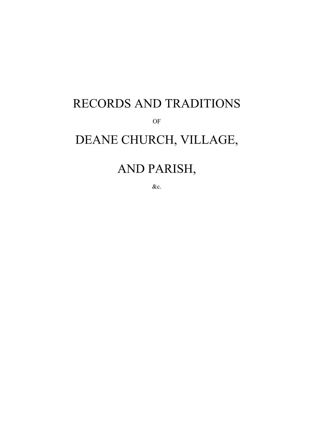 Records and Traditions Deane Church, Village, And