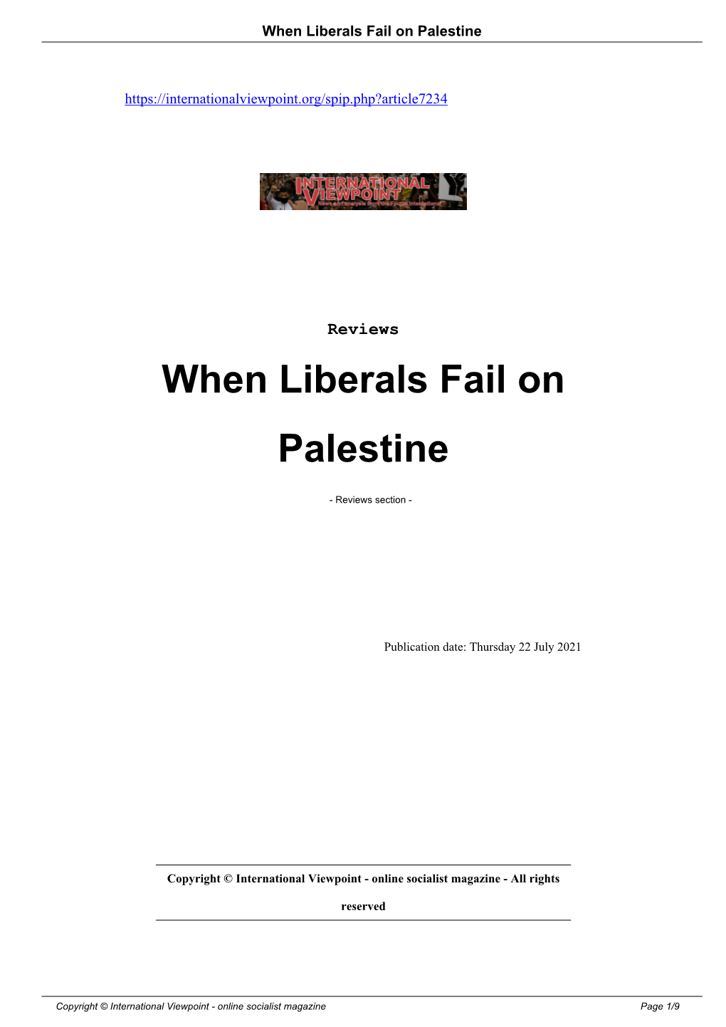 When Liberals Fail on Palestine