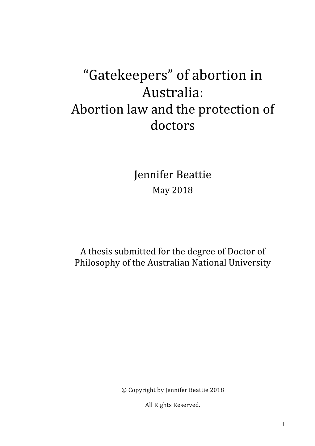 “Gatekeepers” of Abortion in Australia: Abortion Law and the Protection of Doctors