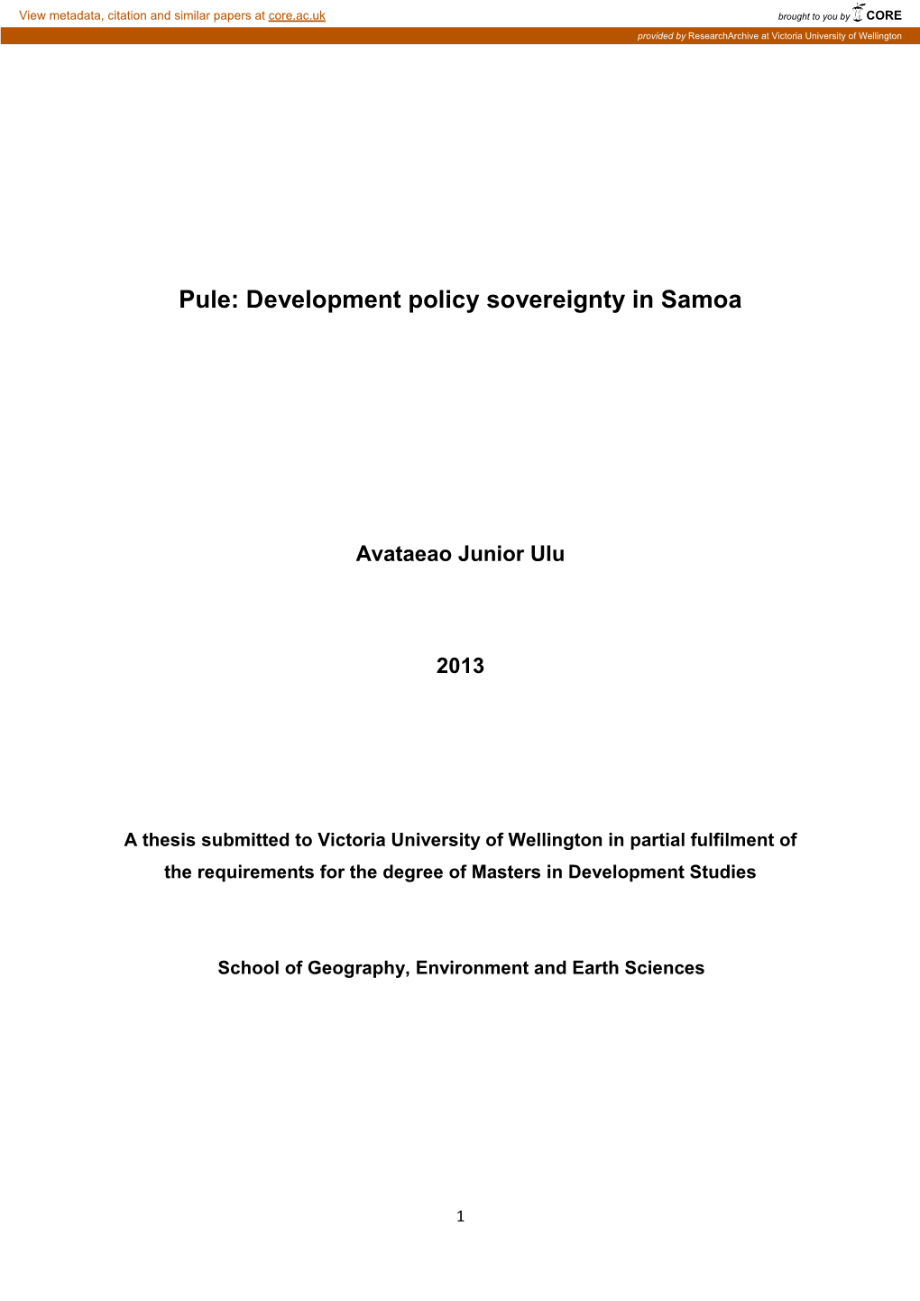 Development Policy Sovereignty in Samoa