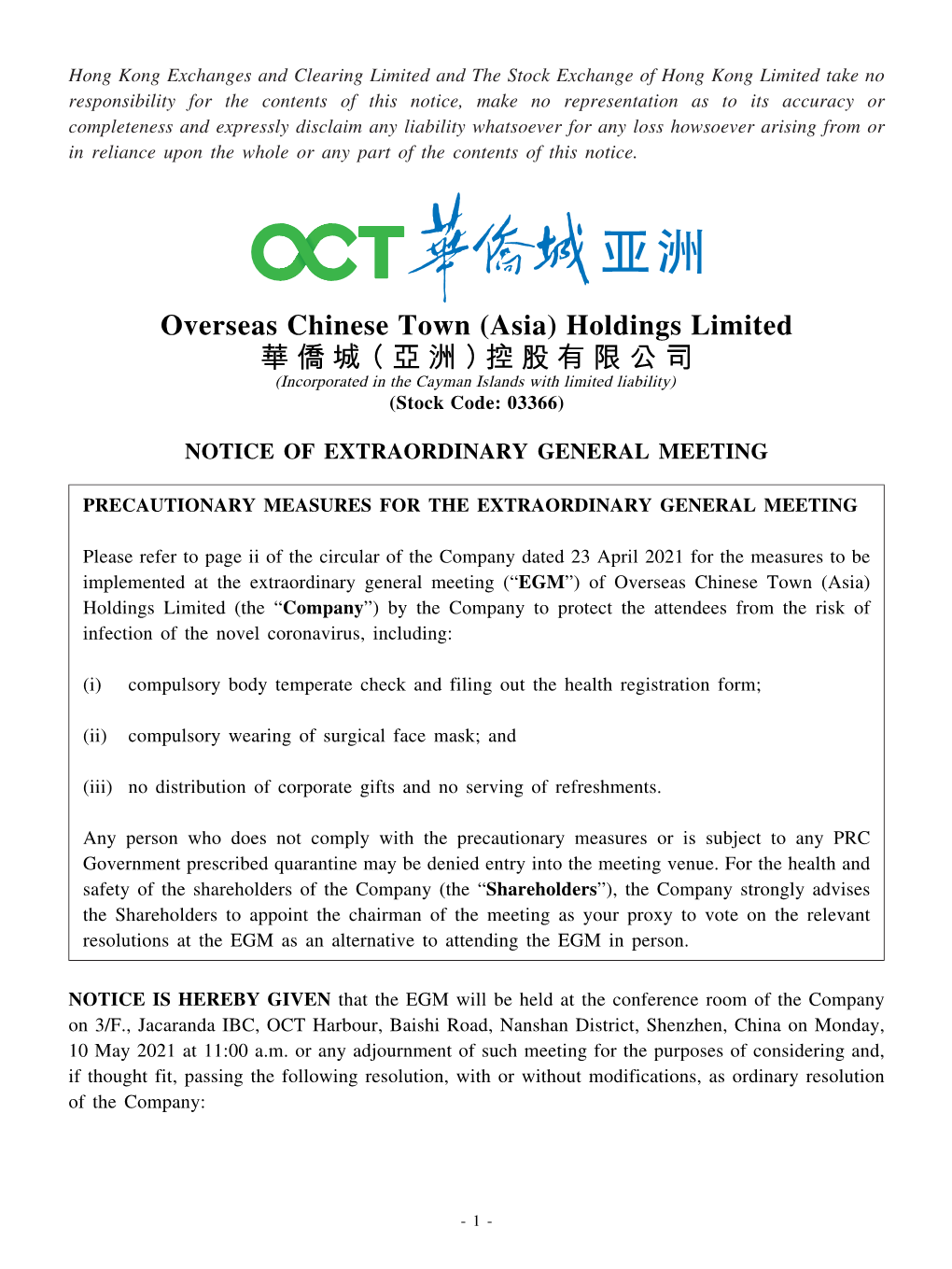 Overseas Chinese Town (Asia) Holdings Limited