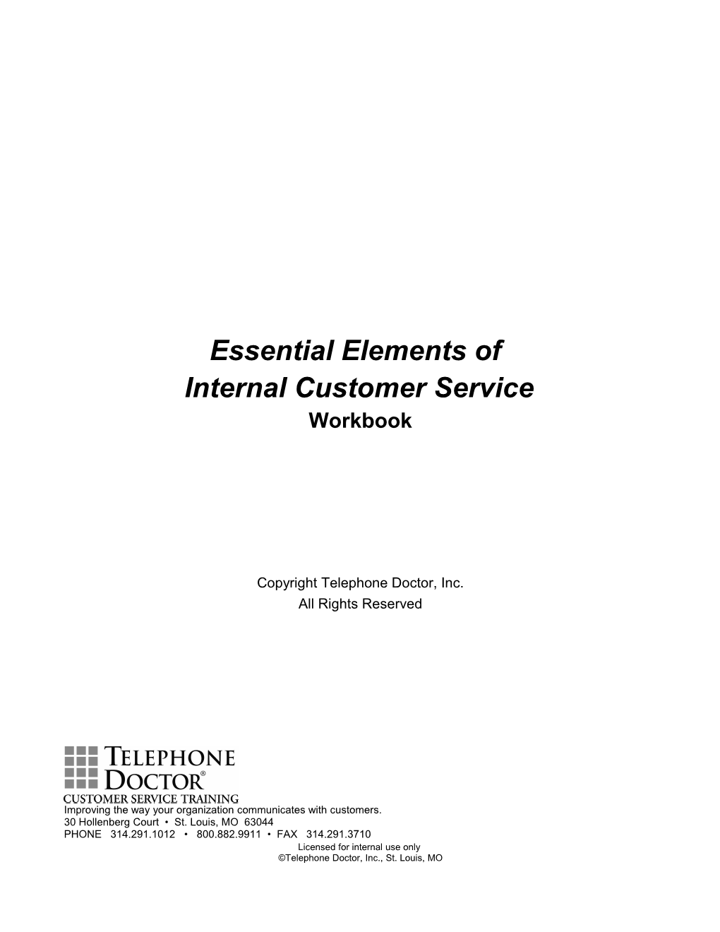Essential Elements Of Internal Customer Service Workbook