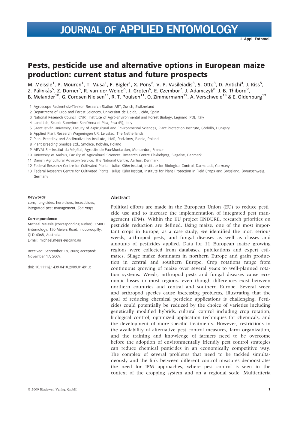 Pests, Pesticide Use and Alternative Options in European Maize Production: Current Status and Future Prospects M