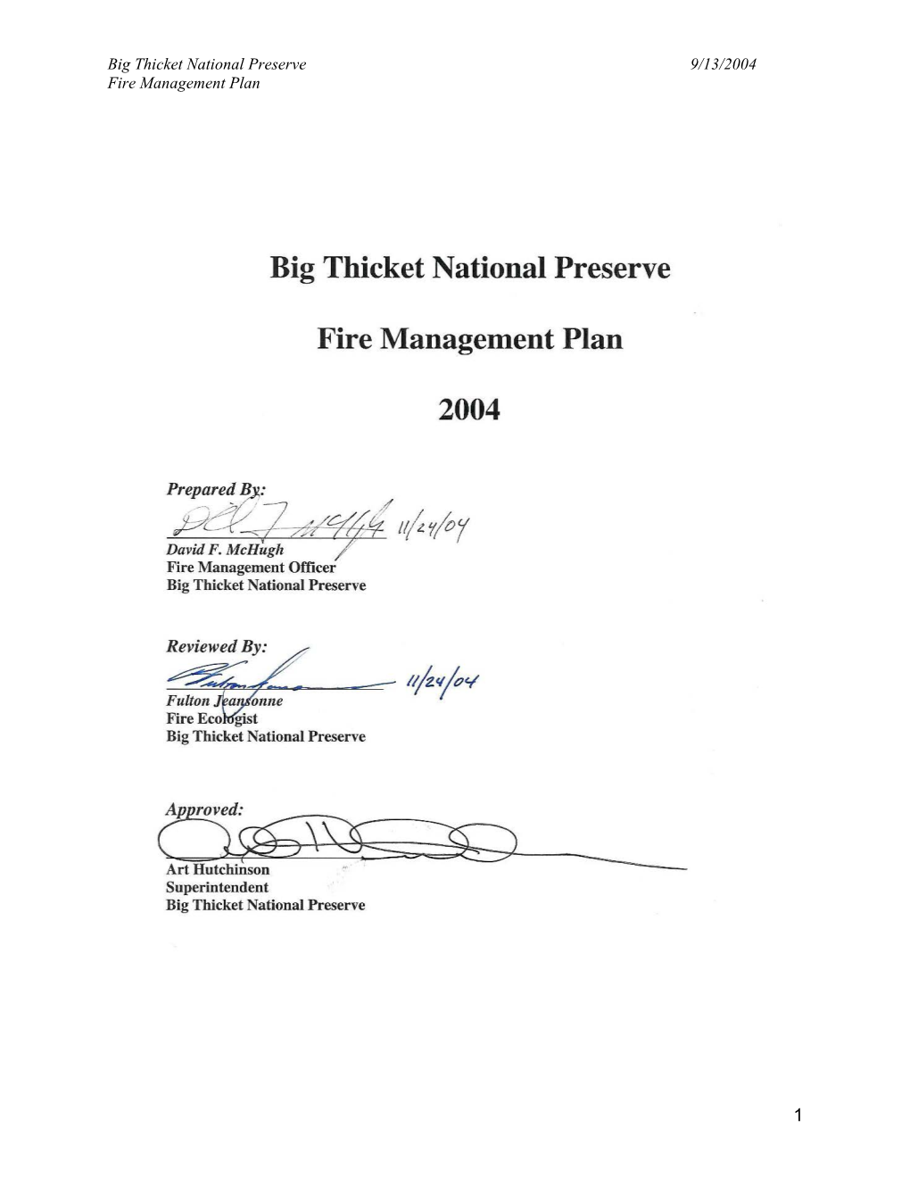 Big Thicket National Preserve Fire Management Plan