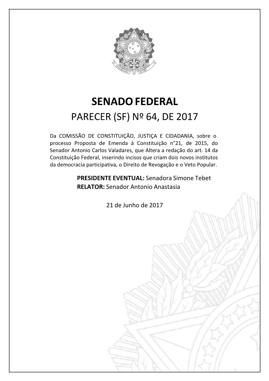 Proposta De Emenda À Constituição Nº 21, De 2015