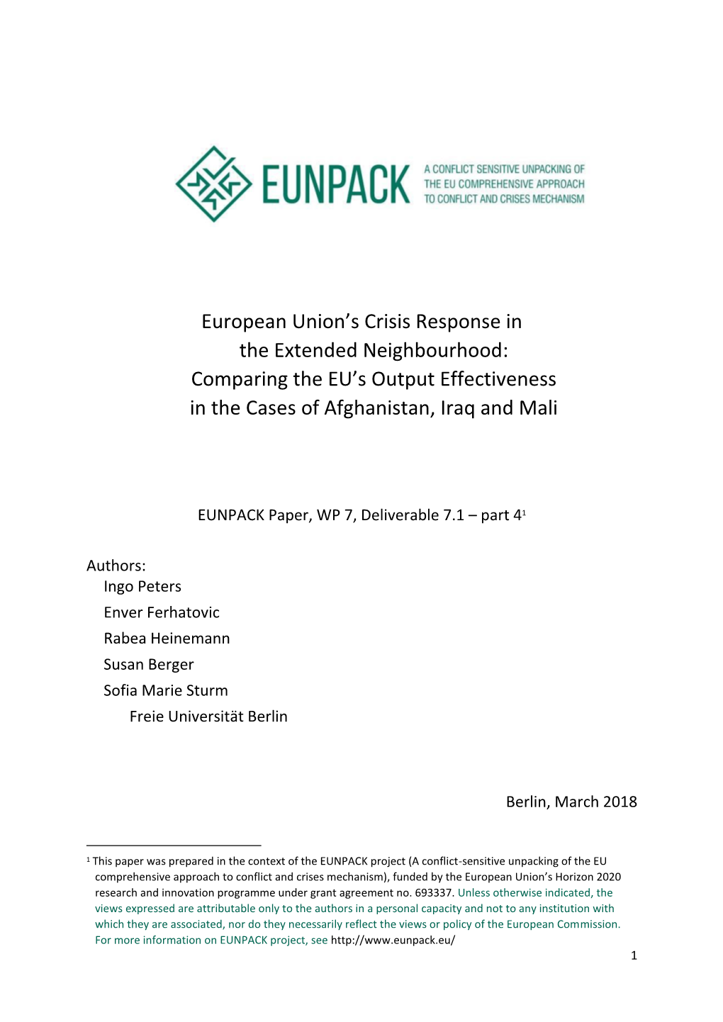 European Union's Crisis Response in the Extended Neighbourhood