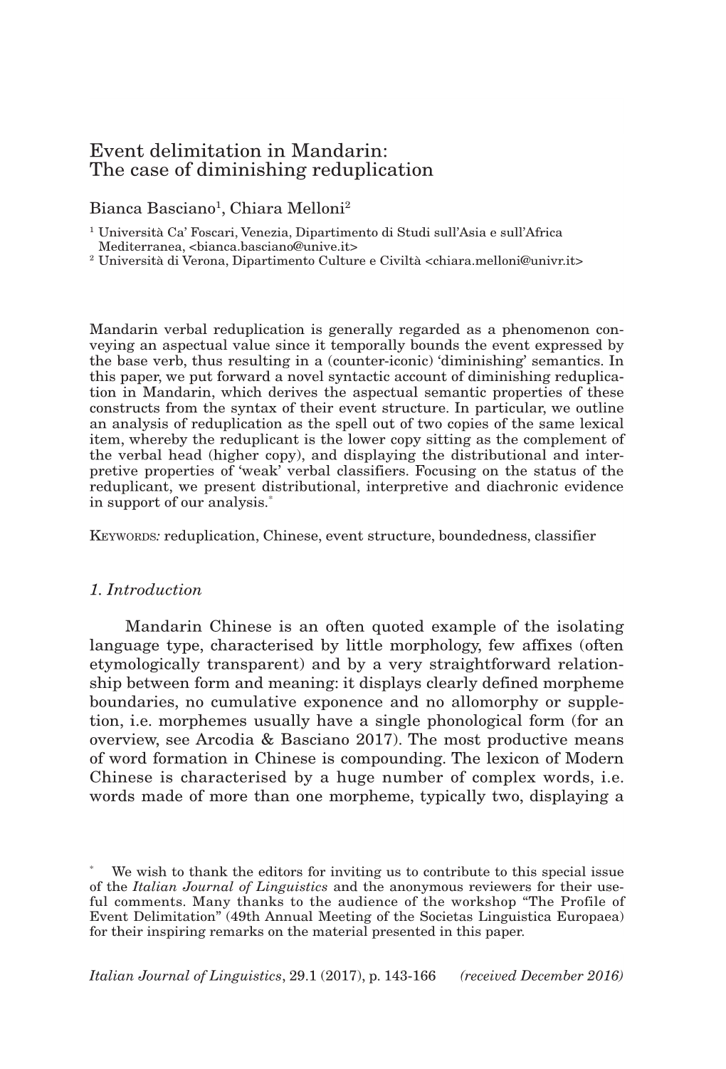 Event Delimitation in Mandarin: the Case of Diminishing Reduplication