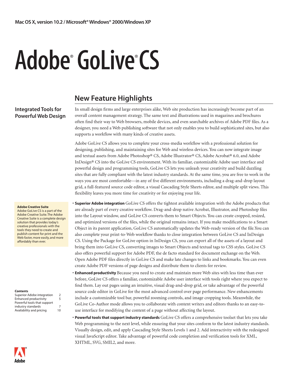 Adobe Golive CS New Feature Highlights
