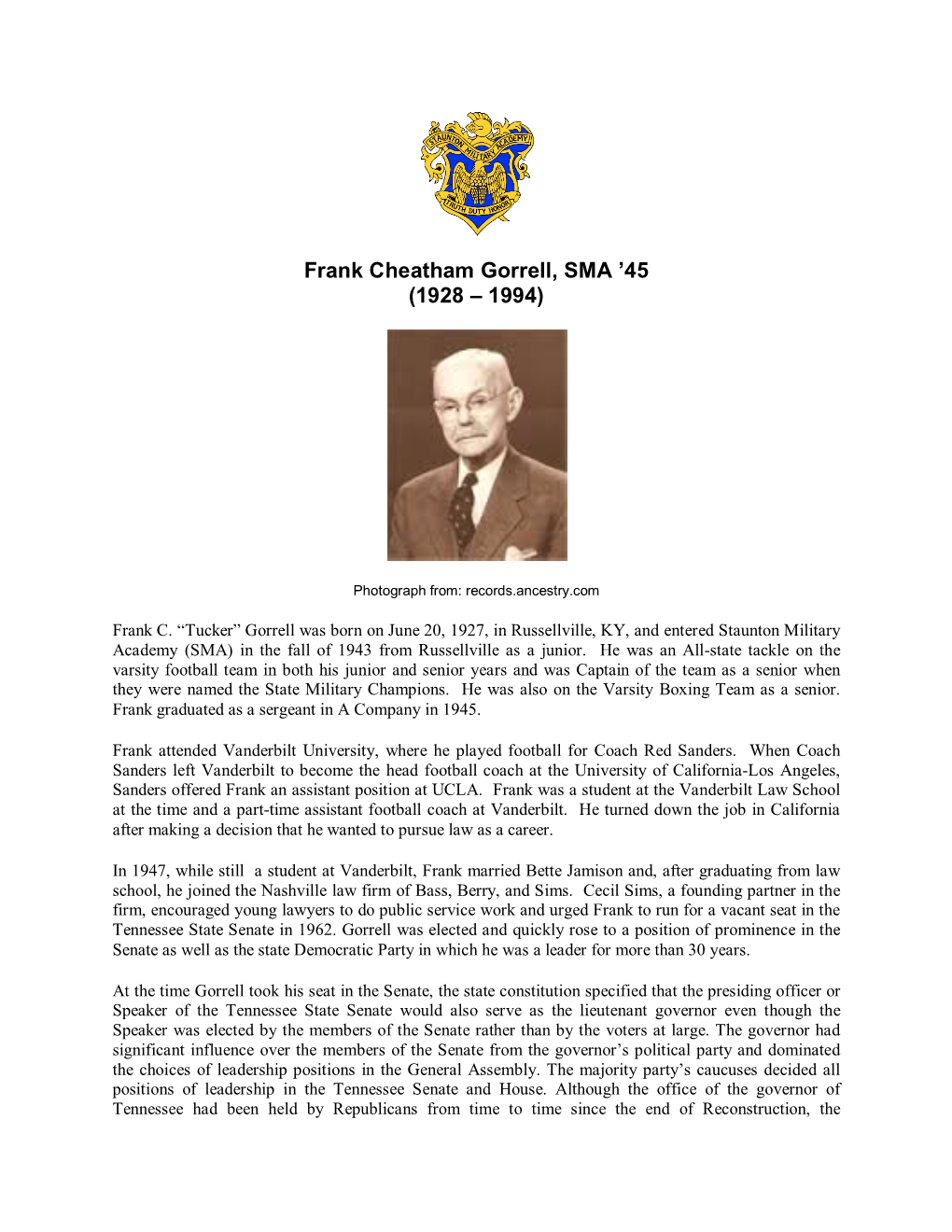 Frank Cheatham Gorrell, SMA ’45 (1928 – 1994)