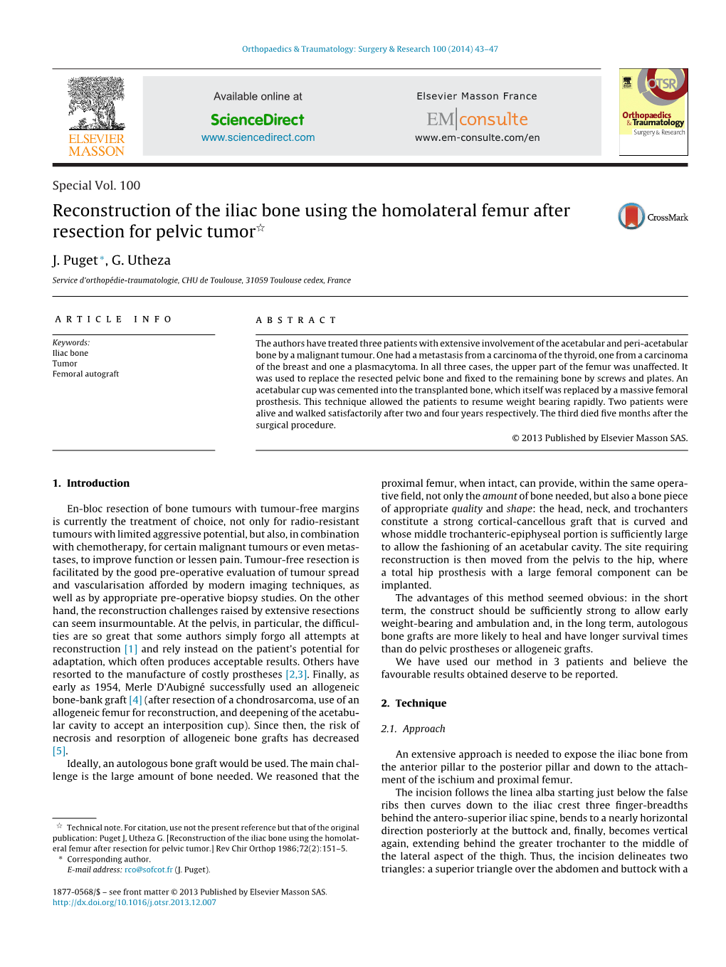 Reconstruction of the Iliac Bone Using the Homolateral Femur After