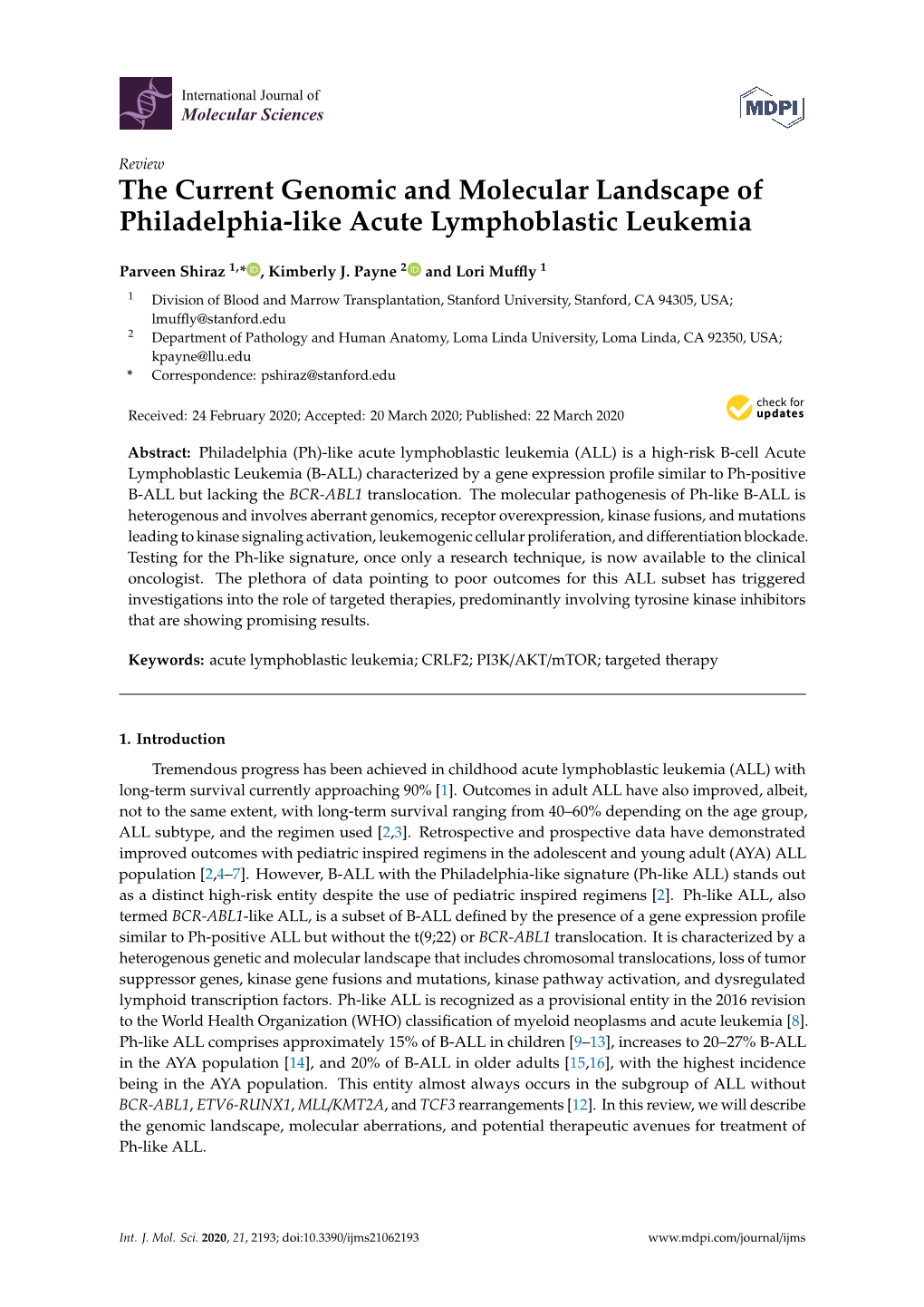 The Current Genomic and Molecular Landscape of Philadelphia-Like Acute Lymphoblastic Leukemia