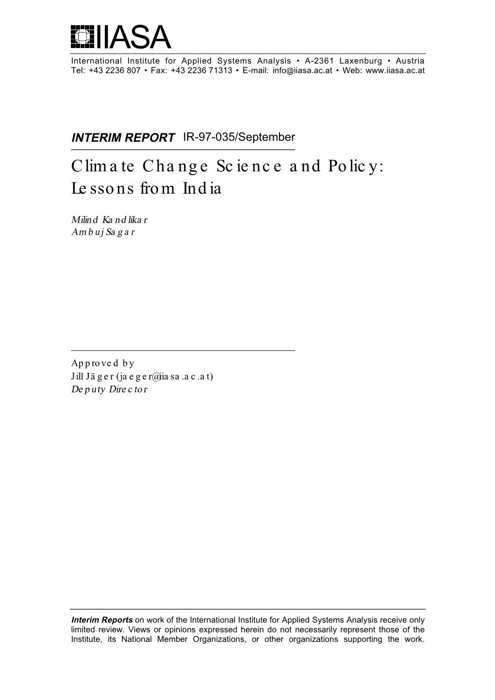 Climate Change Science and Policy: Lessons from India