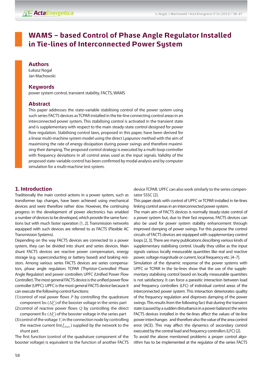 Based Control of Phase Angle Regulator Installed in Tie-Lines of Interconnected Power System