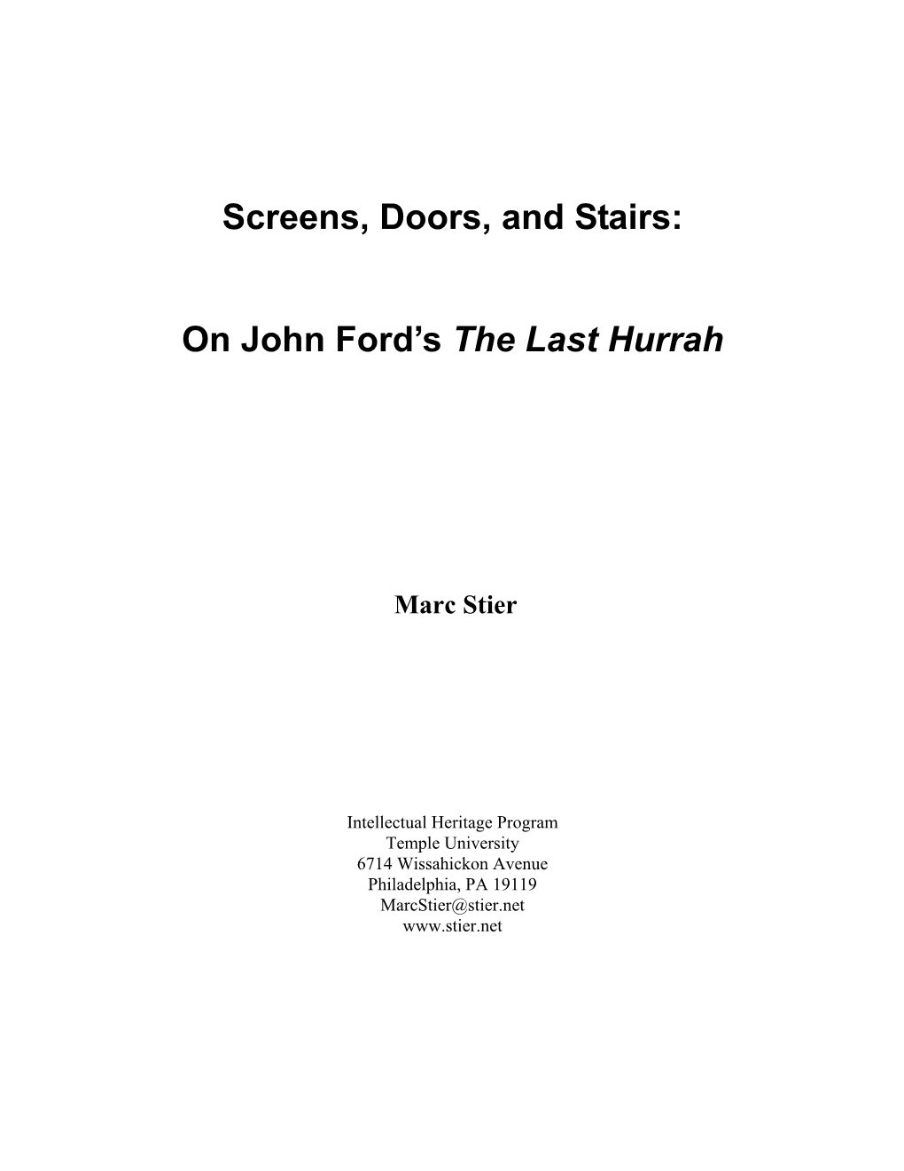 On John Ford's the Last Hurrah