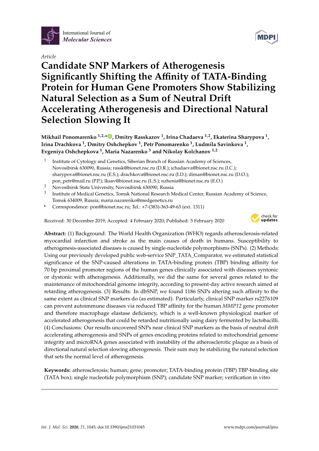 Candidate SNP Markers of Atherogenesis Significantly Shifting the Affinity of TATA-Binding Protein for Human Gene Promoters Show
