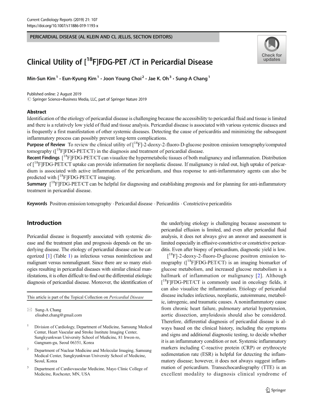 Clinical Utility of [18F]FDG-PET /CT in Pericardial Disease