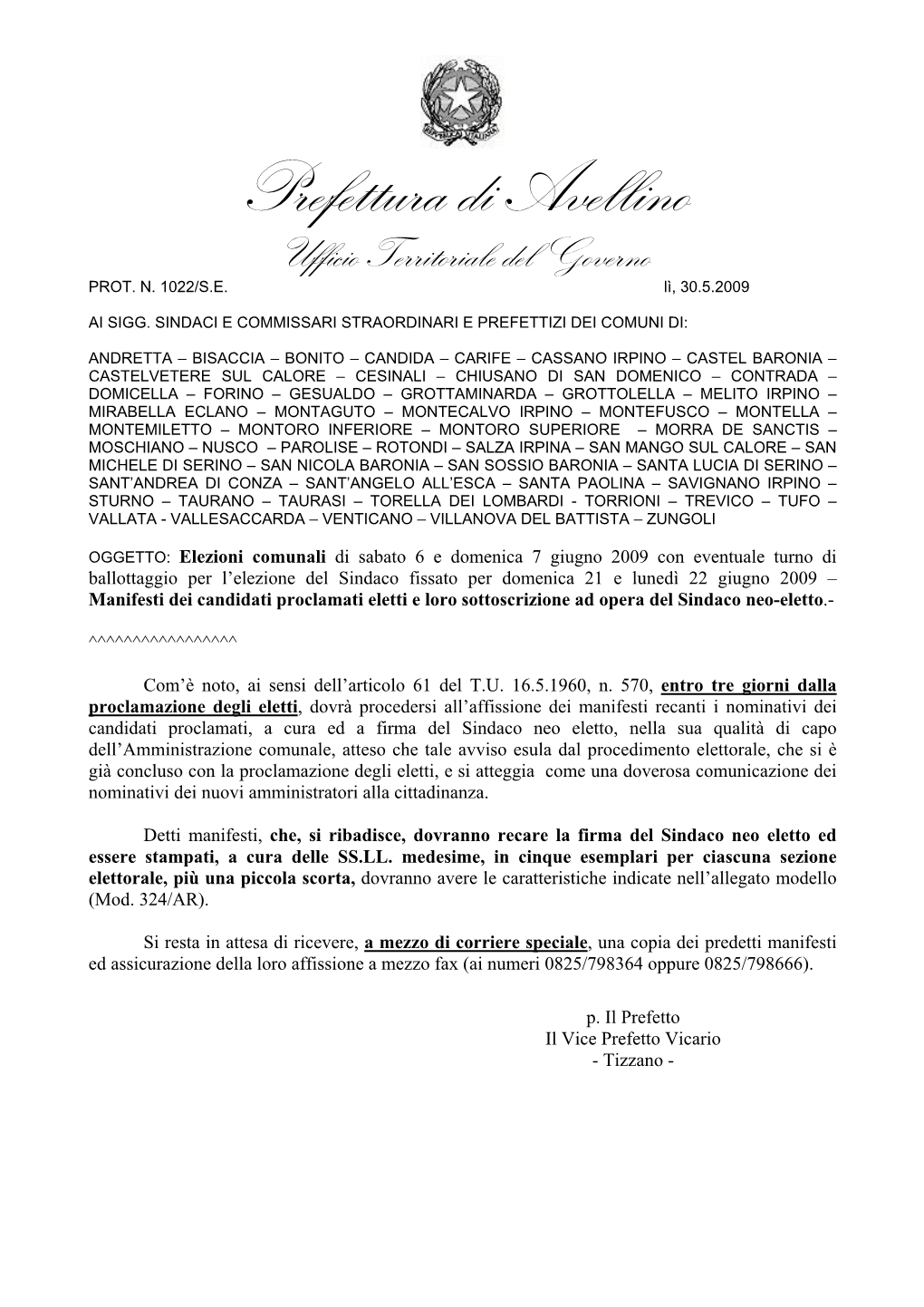 Prefettura Di Avellino Ufficio Territoriale Del Governo PROT