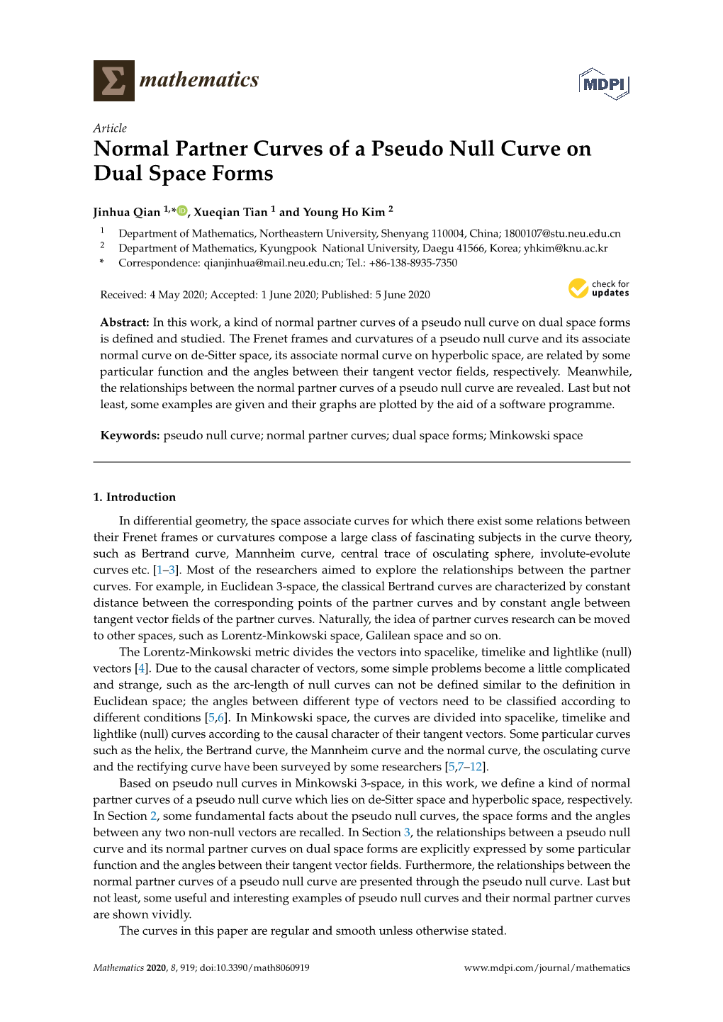 Normal Partner Curves of a Pseudo Null Curve on Dual Space Forms