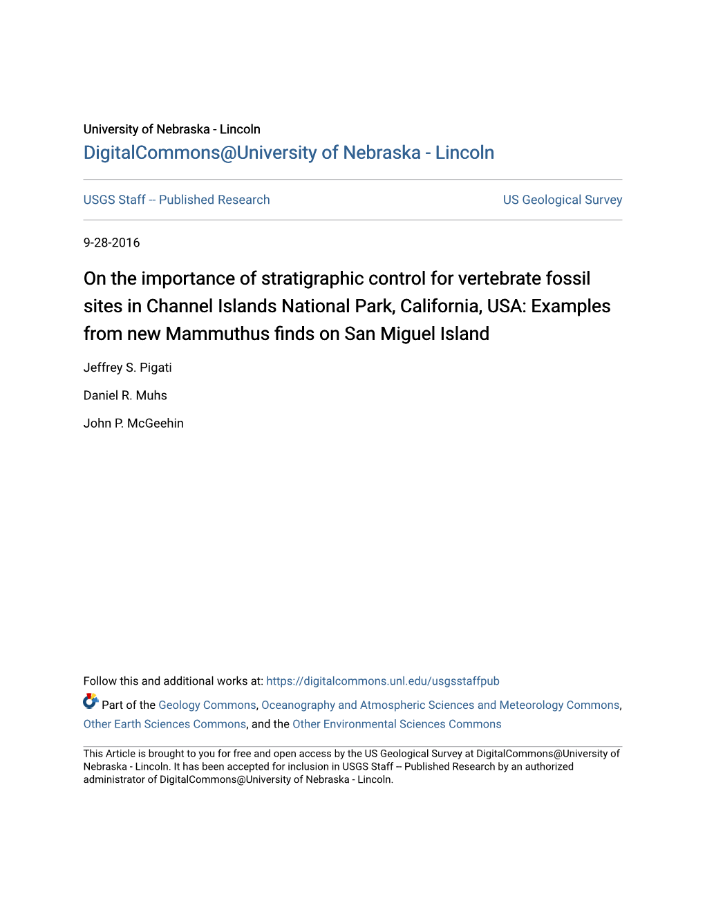 On the Importance of Stratigraphic Control for Vertebrate Fossil Sites In