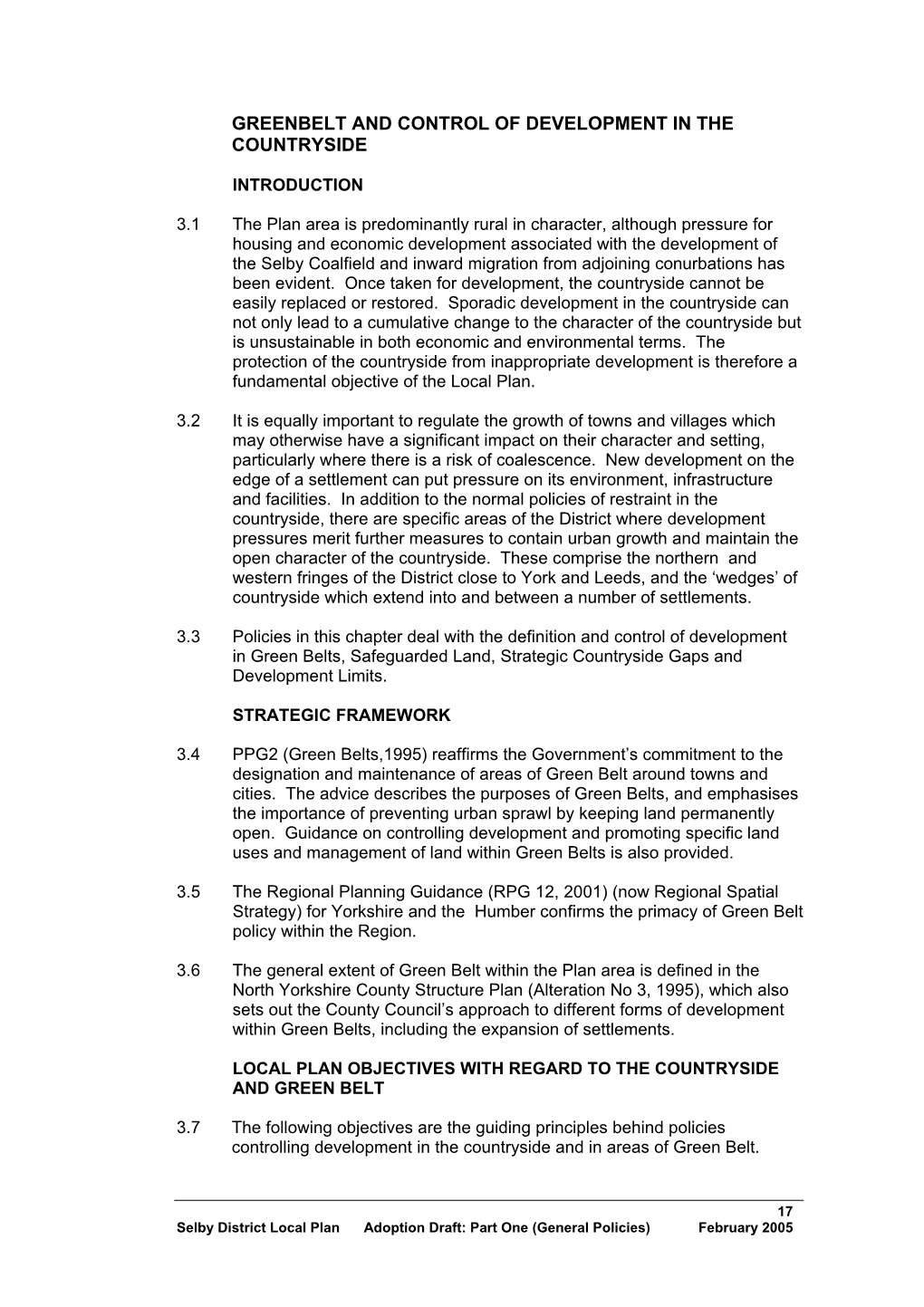 Green Belt & Control of Development in the Countryside