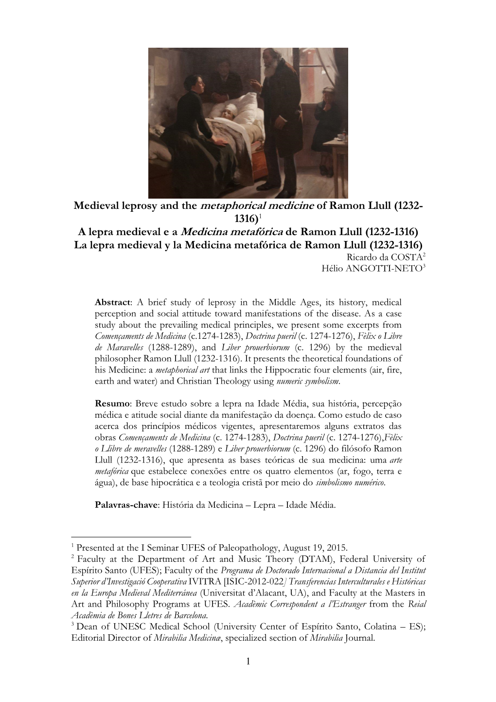 Medieval Leprosy and the Metaphorical Medicine of Ramon Llull