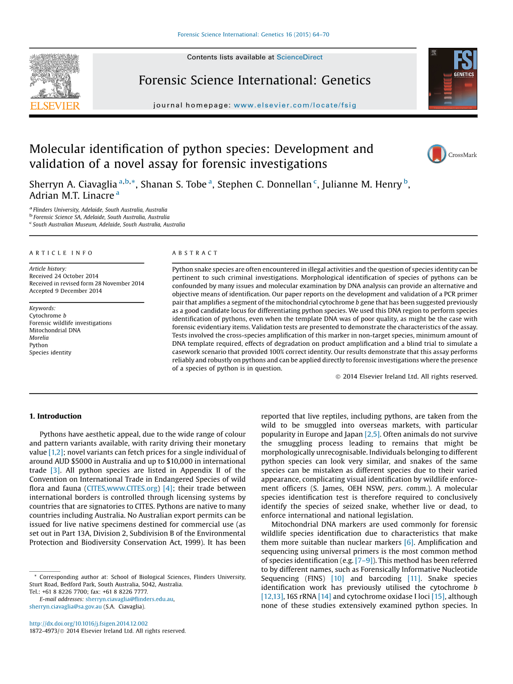 Molecular Identification of Python Species: Development And