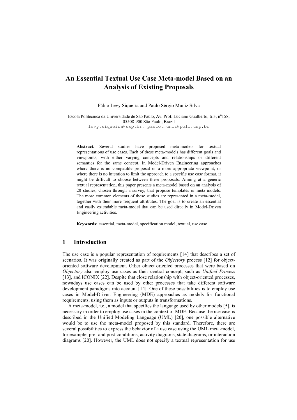 An Essential Textual Use Case Meta-Model Based on an Analysis of Existing Proposals