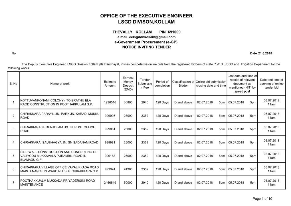 Office of the Executive Engineer Lsgd Divison,Kollam