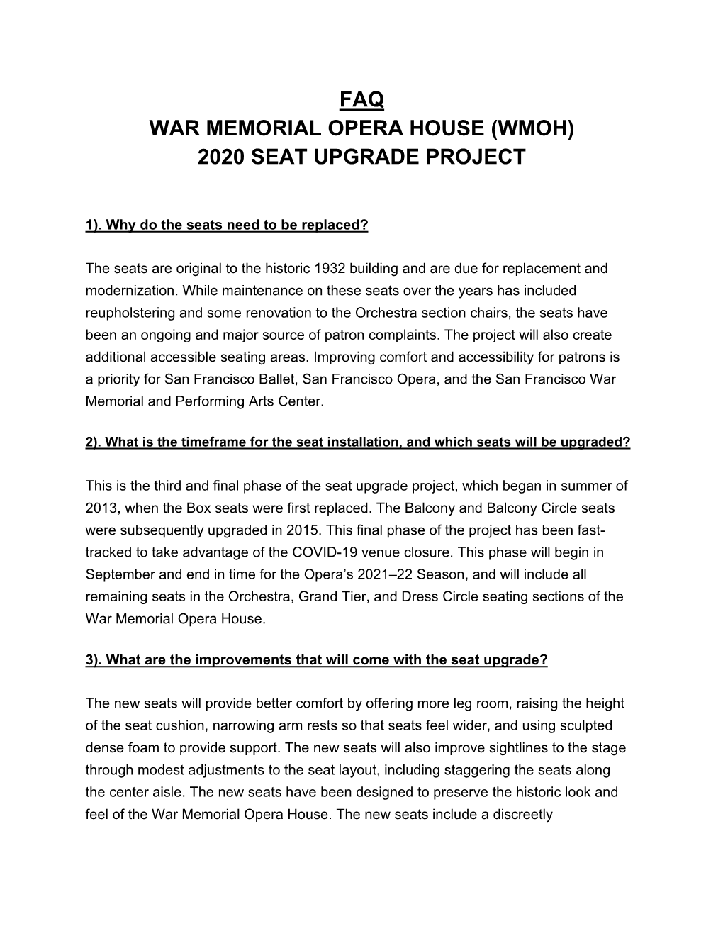 Faq War Memorial Opera House (Wmoh) 2020 Seat